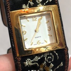 Avon Jewelry - BLACK GOLD TONE EMBROIDERED WATCH BRACELET Avon Jewelry - BLACK GOLD TONE EMBROIDERED WATCH BRACELET